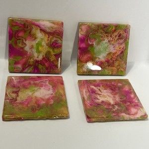 Fluid Acrylic Painted With Epoxy Finish Coasters